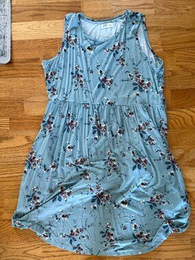 Maurices 24/7 Floral Dress XL Blue Short Sleeve Stretch Soft Knit